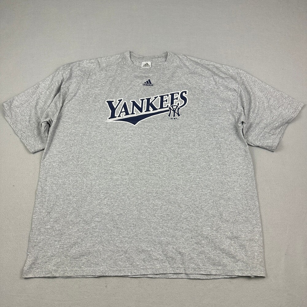 Vintage New York Yankees Shirt Men 4XL Gray Adidas MLB Short Sleeve Tee 2005